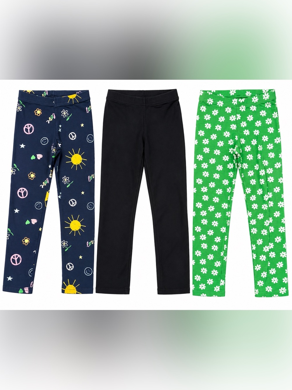 Old Navy Girls Leggings Lot of 3 Black Floral Peace Love Size S 6-7